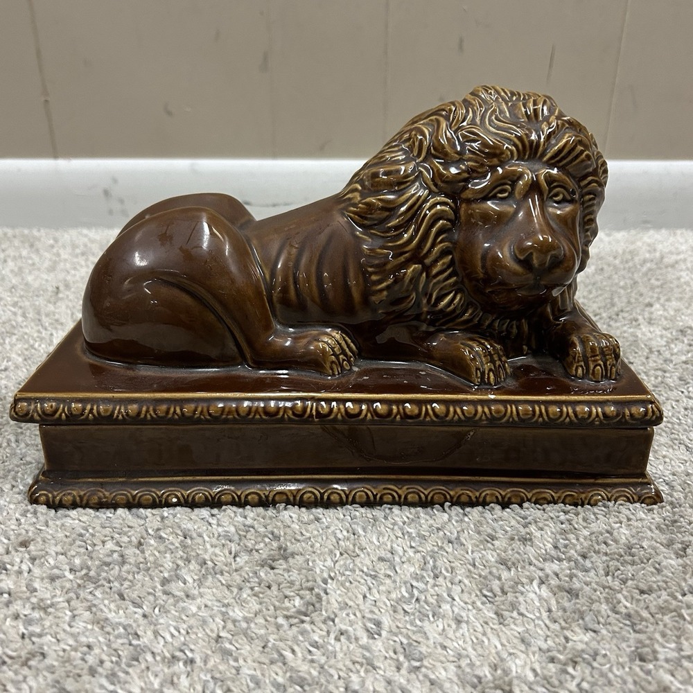 Meiselman Lion Ceramic Lion Brown Storage Box Imports Made‎ in Italy